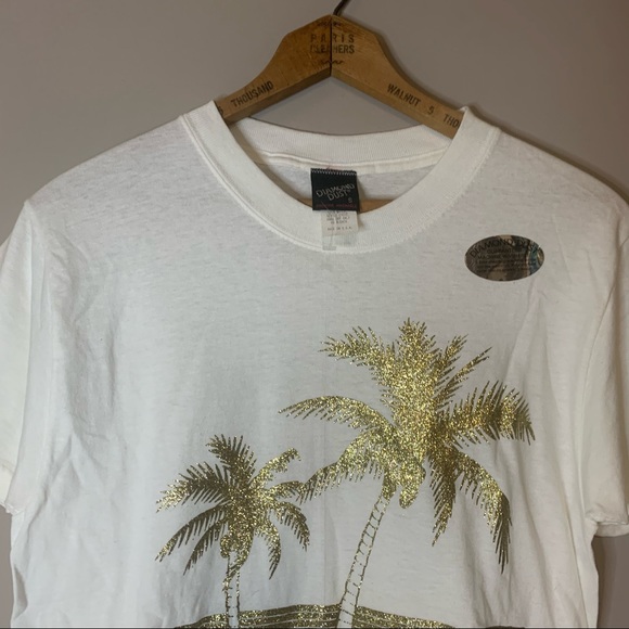 New Vintage Diamond Dust Tropical Palm Tree Beach Ocean Tshirt - Picture 2 of 8